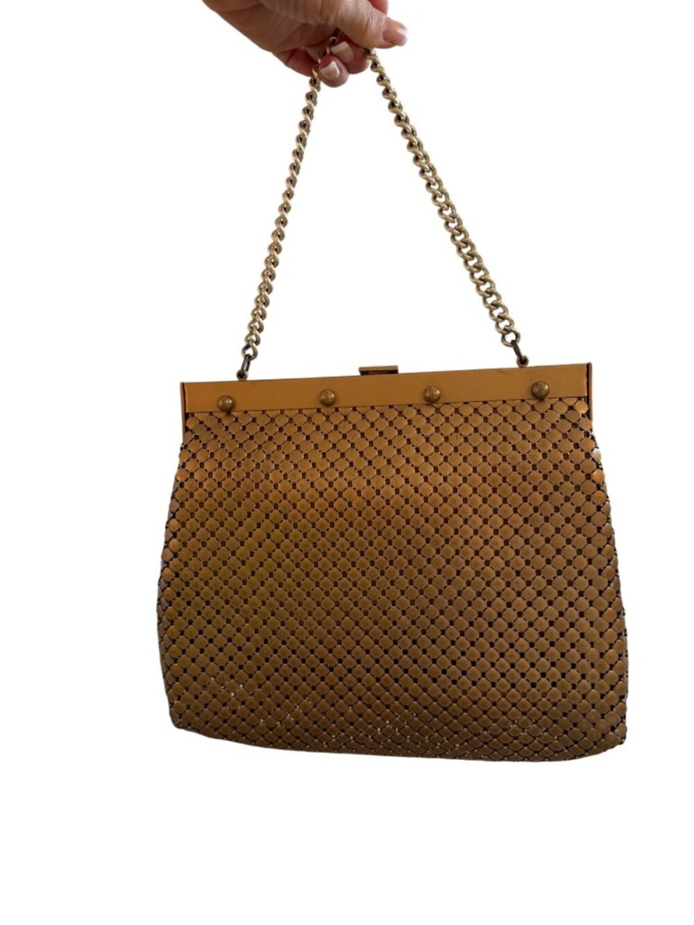 Whiting & Davis Womens Gold-toned Metal Mesh Handbag Clasp Chain Strap Vintage